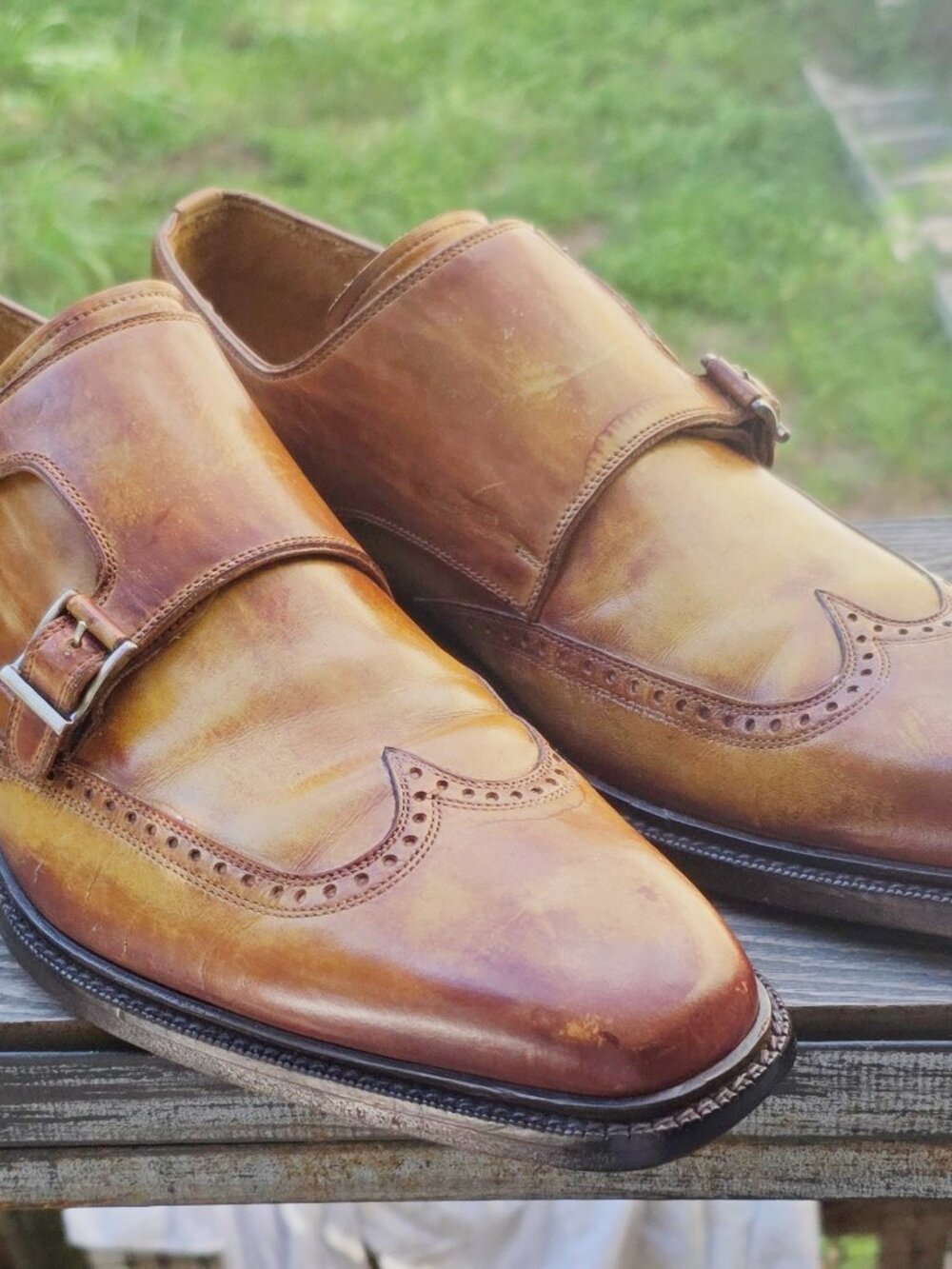 Magnanni 7-M Tan Double Monkstrap Wingtip Leather Mens Dress Shoes
